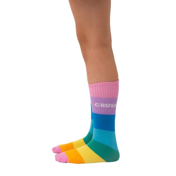 Sosete lungi fara calcai cu dungi orizontale colorate pastel, pentru copii - imagine 2