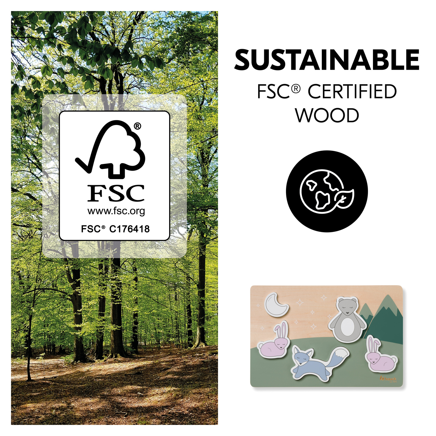 Puzzle din lemn certificat FSC, Hauck, Forest - imagine 6