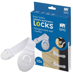 Set 10 incuietori de siguranta,banda textil, fixare cu adeziv puternic 3M, fara urme, pentru Sertare, Dulap, Sipo