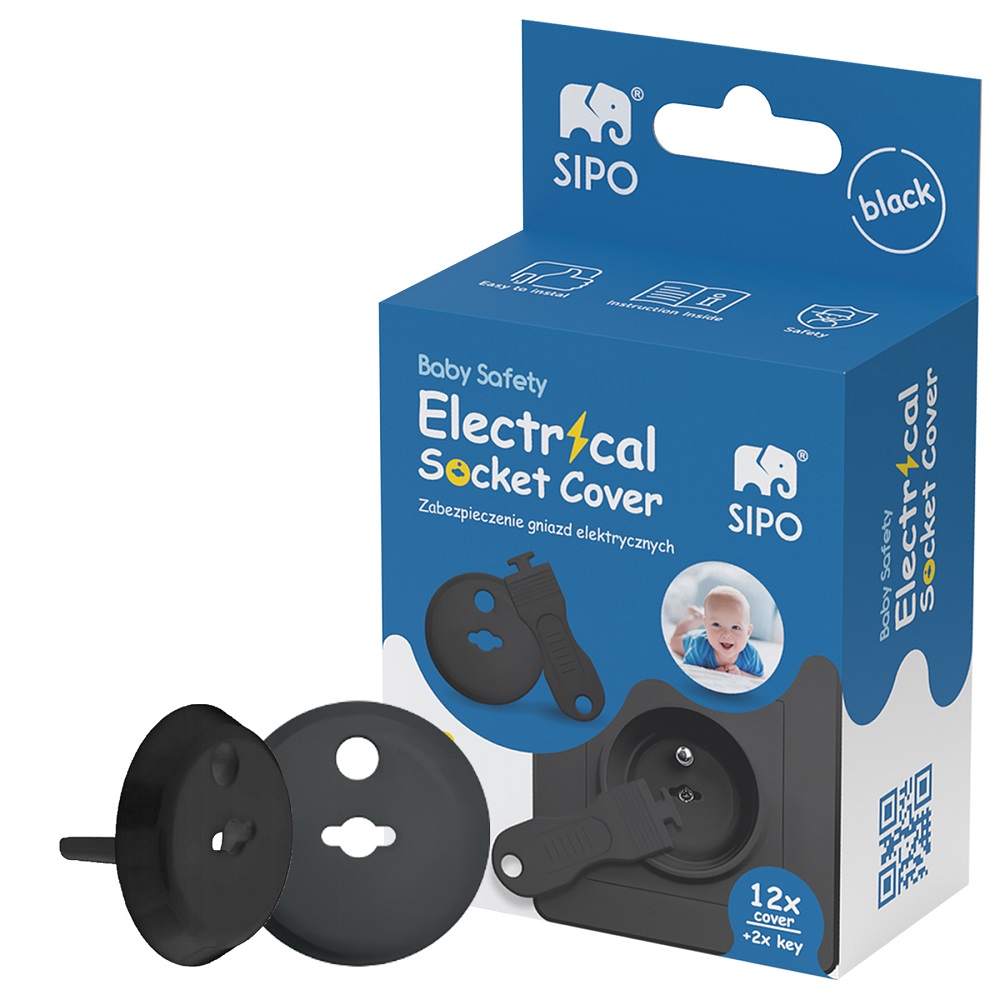 Set 12 capace de protectie pentru prize, cu doua cheite, Negru, Sipo - imagine 3
