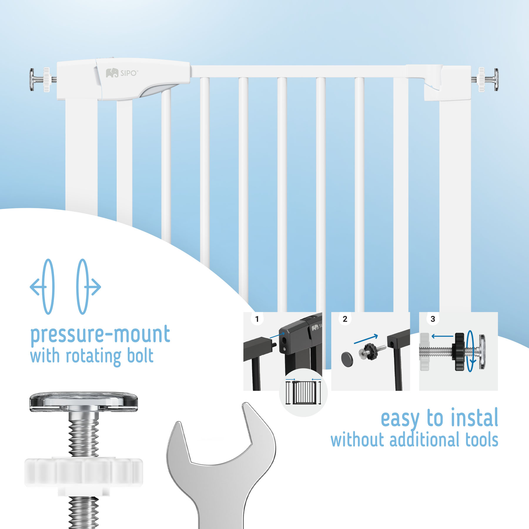 Poarta de siguranta pentru scari SIPO, White, operare cu o mana, 75-103 cm - imagine 5