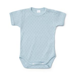 Body cu maneca scurta bebelusi, din bumbac cu model pointelle blue