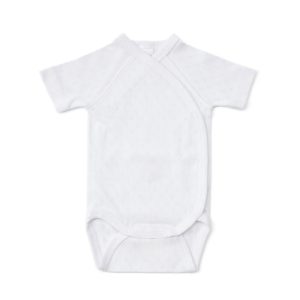 Body cu maneca scurta nou-nascut, din bumbac cu model pointelle, alb
