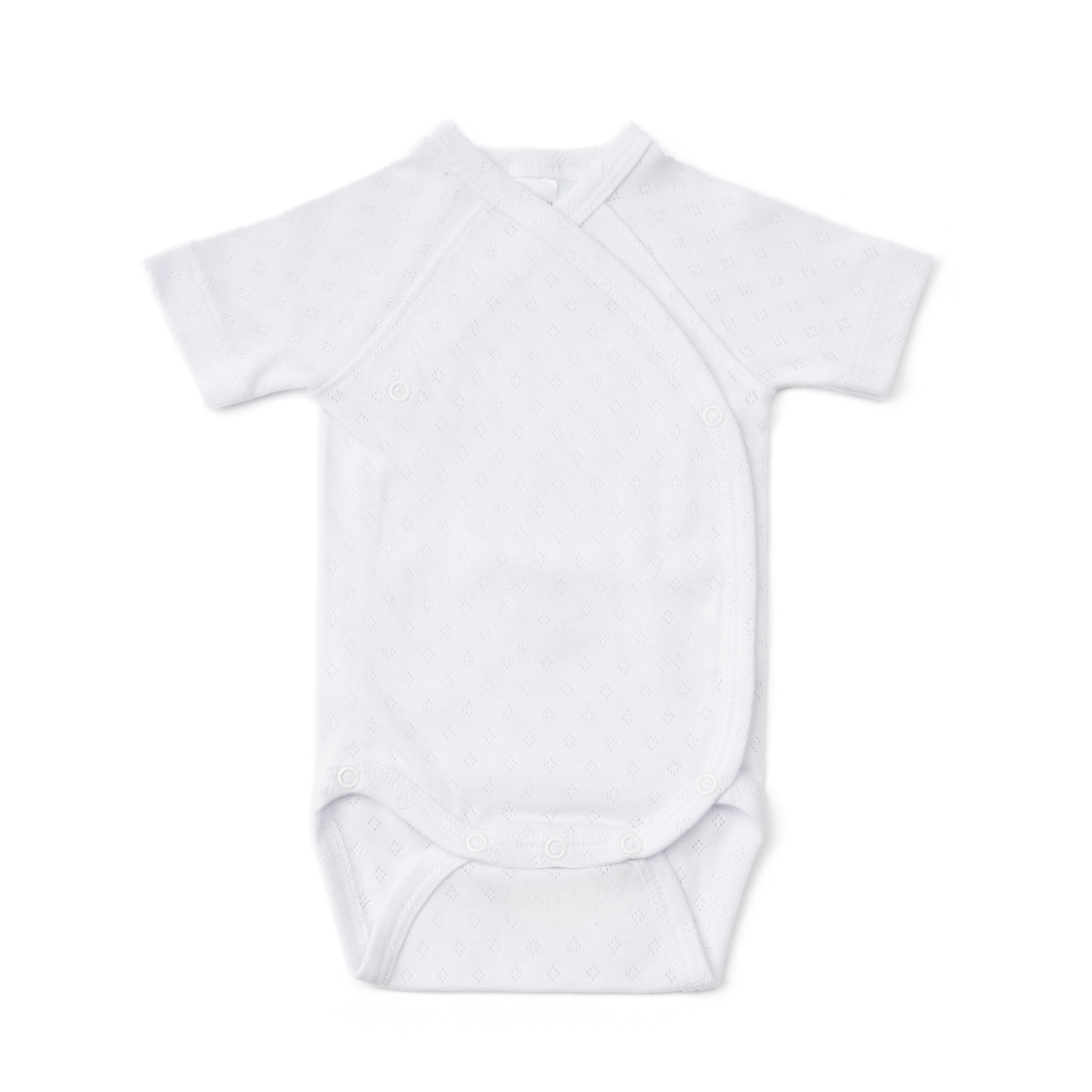 Body cu maneca scurta nou-nascut, din bumbac cu model pointelle, alb