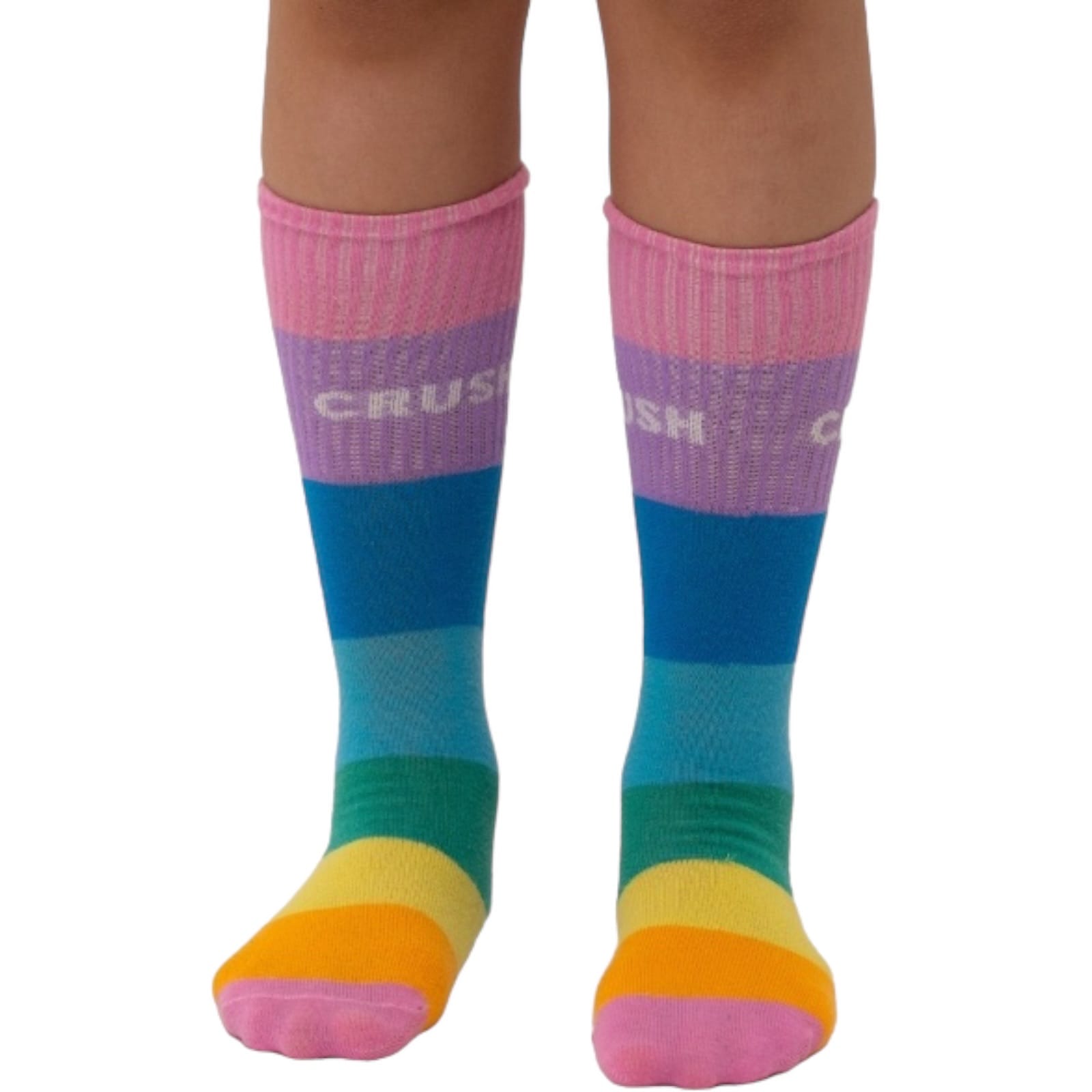 Sosete lungi fara calcai cu dungi orizontale colorate pastel, pentru copii - imagine 3
