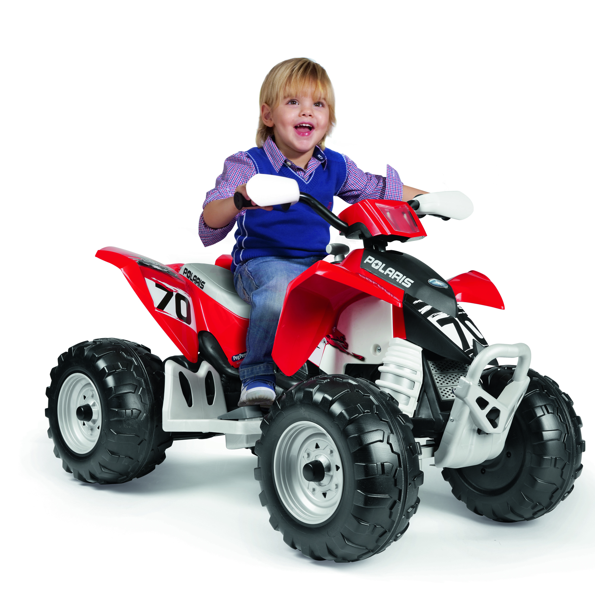 ATV Peg Perego Polaris Outlaw 330 W, 12V, 3 ani+, Negru / Rosu