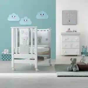 Set Patut si Comoda bebe Contact Art alb cosleeper 2 piese Azzurra Design cu saltea si suport antireflux