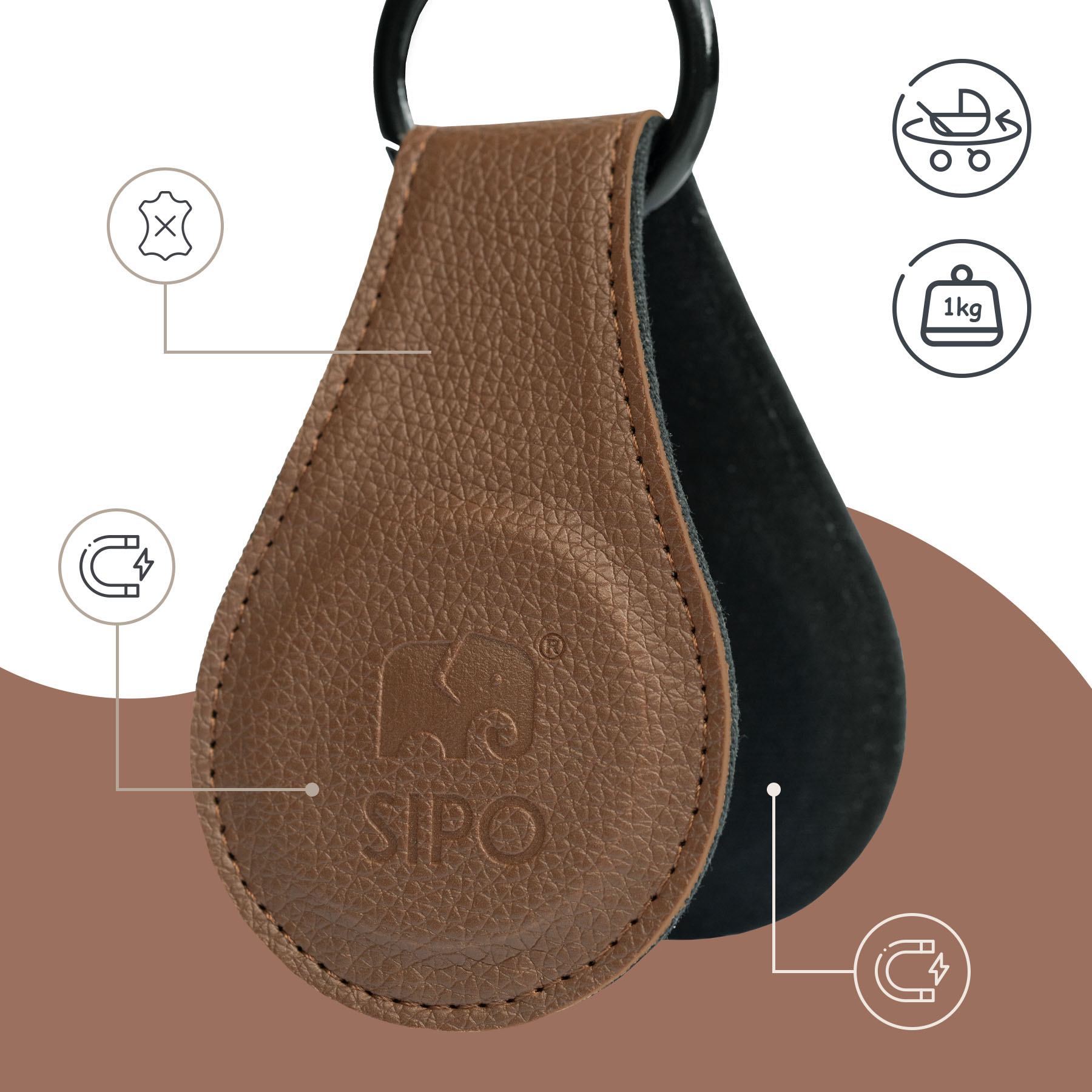 Clips magnetici din piele ecologica pentru Carucior, Set 2, Maro - imagine 2