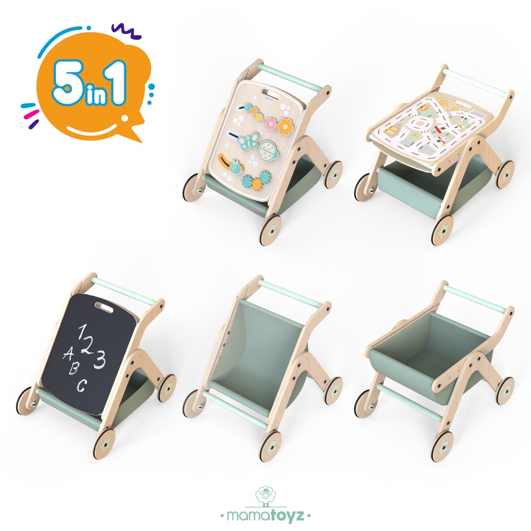 Antepremergator model CITY din lemn 5 in 1 MamaToyz cu masuta de activitati - imagine 2