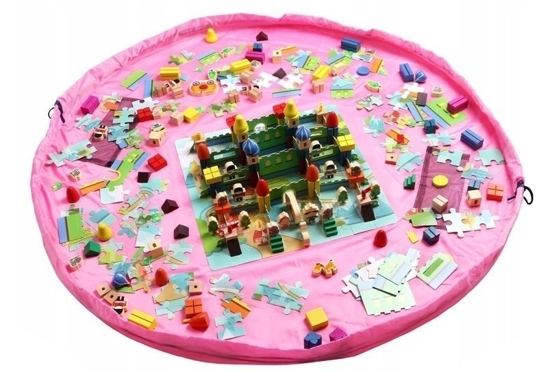 Covoras de joaca si saculet de jucarii 2 in 1 - Roz