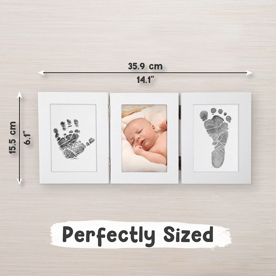 Kit rama foto tripla alba mobila cu cerneala pentru manuta si piciorus Drool - imagine 4