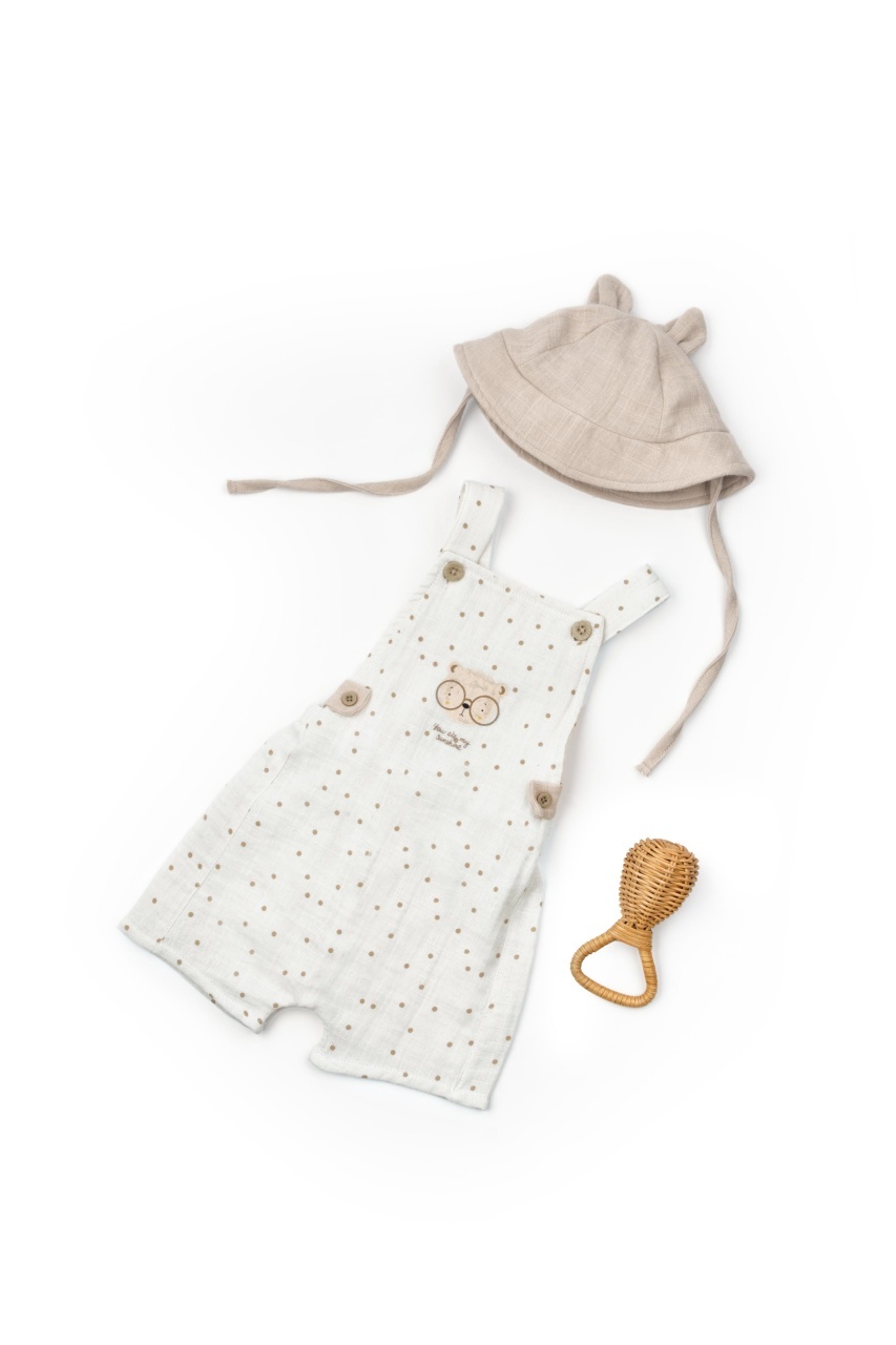 Salopeta cu palariuta TeddyBear, BabyCosy, 100% bumbac organic
