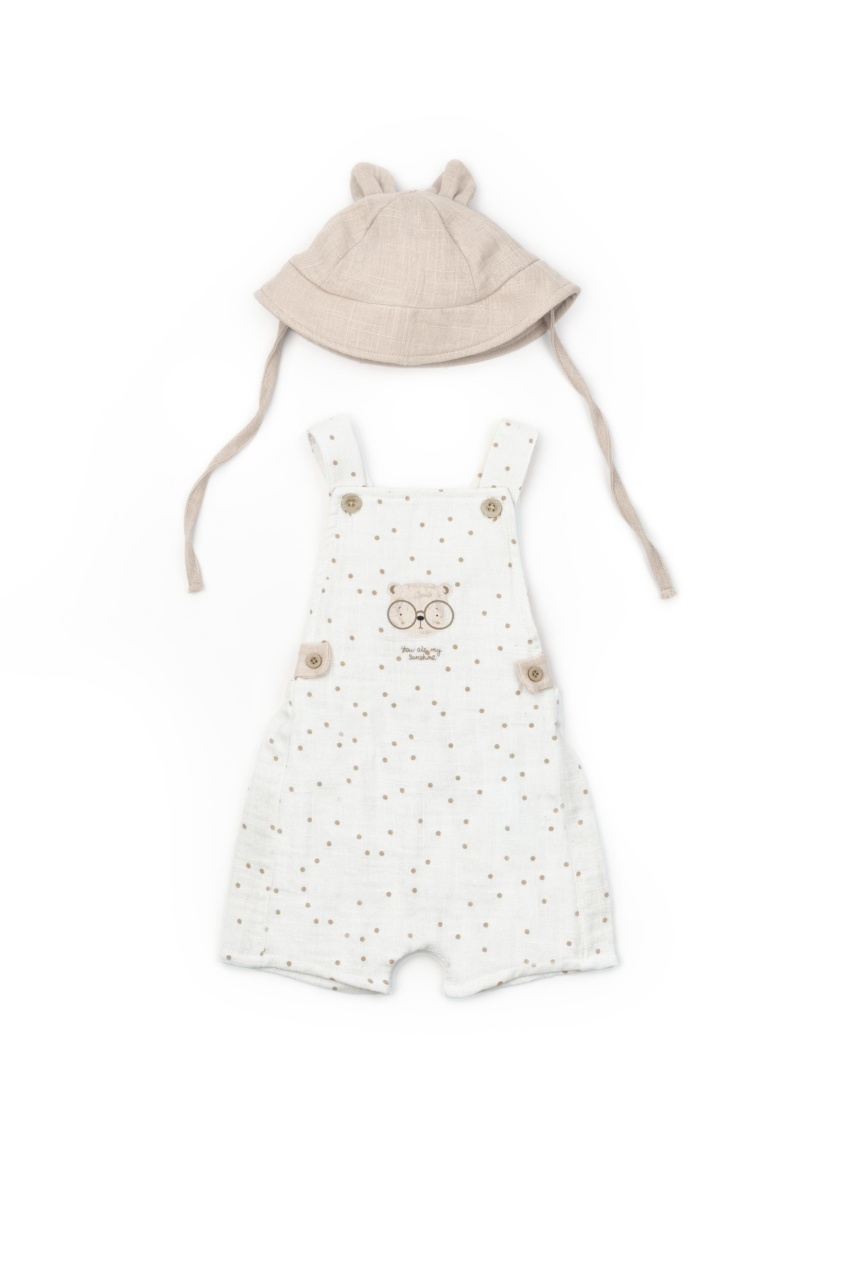 Salopeta cu palariuta TeddyBear, BabyCosy, 100% bumbac organic - imagine 2