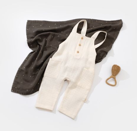 Salopeta de vara cu buzunare din muselina, BabyCosy, 100% bumbac organic - imagine 8