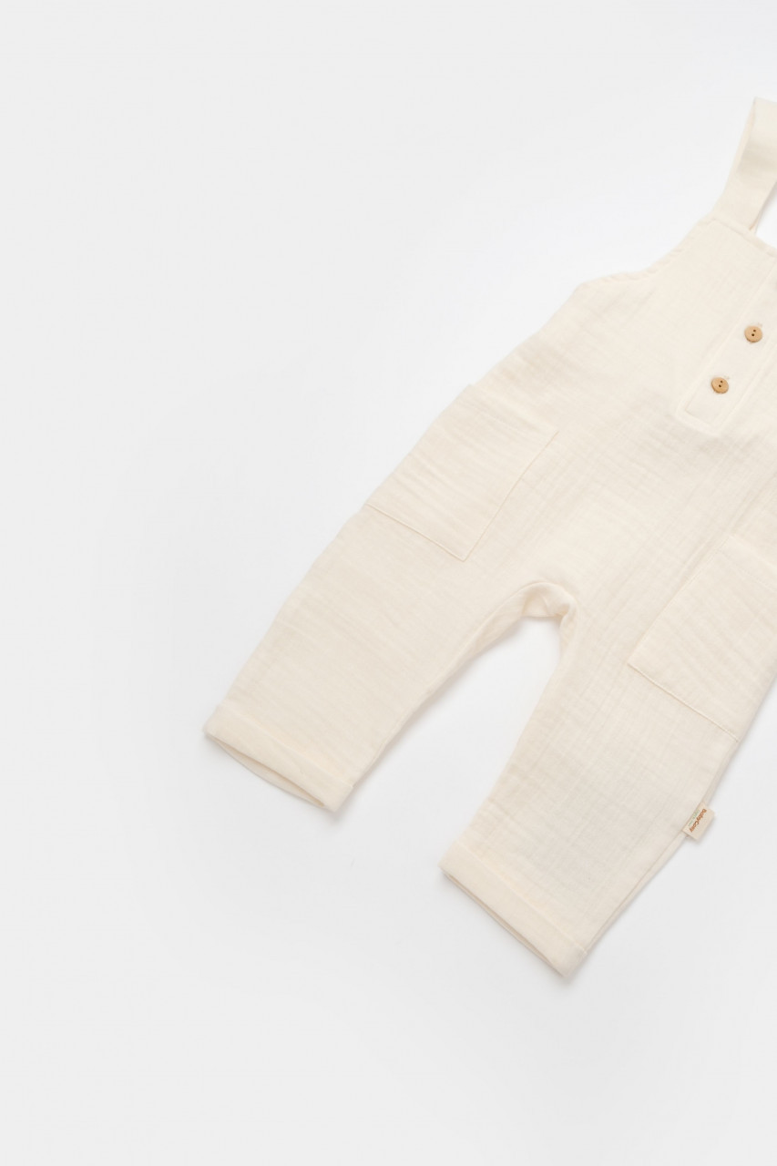 Salopeta de vara cu buzunare din muselina, BabyCosy, 100% bumbac organic - imagine 11