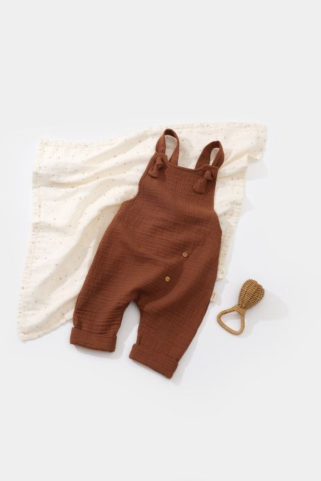 Salopeta de vara cu buzunare din muselina, BabyCosy, 100% bumbac organic - imagine 2