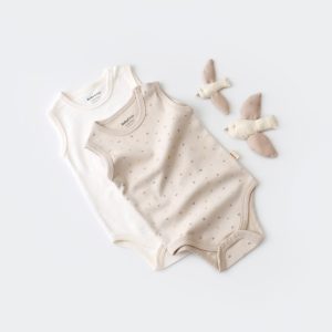 Set 2 body-uri fara maneci bebe unisex -100% bumbac organic - BabyCosy