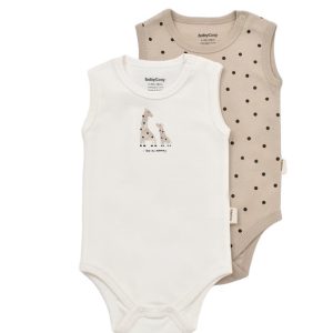 Set 2 body-uri fara maneci bebe unisex Girafa, BabyCosy, 100% bumbac organic