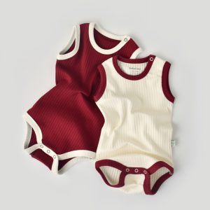 Set 2 body-uri fara maneci Ribana Bebe Unisex din bumbac organic si 5%elastan