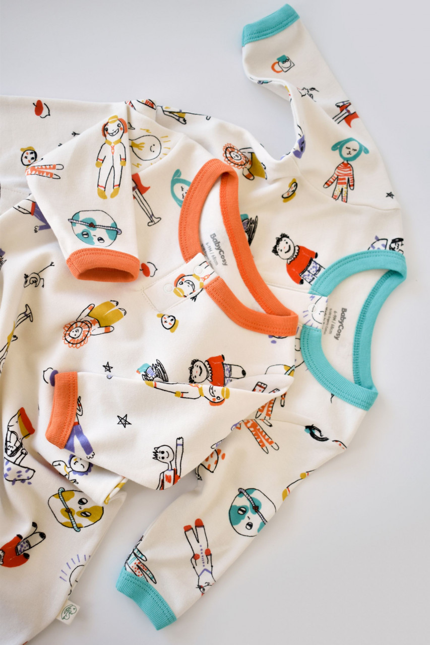 Set 2 salopetele cu maneca lunga si pantaloni lungi - 100%bumbac organic - imagine 9