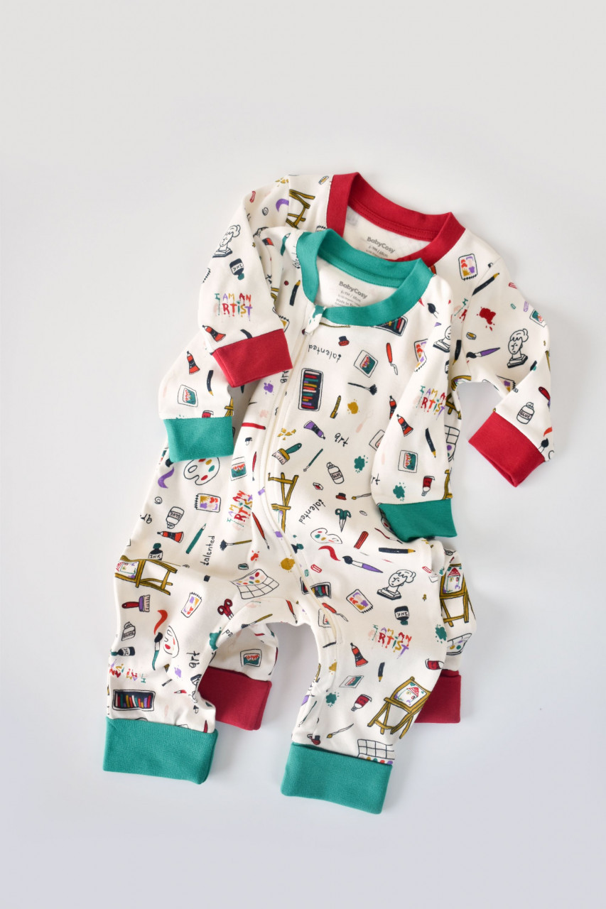 Set 2 salopetele cu maneca lunga si pantaloni lungi cu fermoar - 100%bumbac organic - BabyCosy - imagine 15