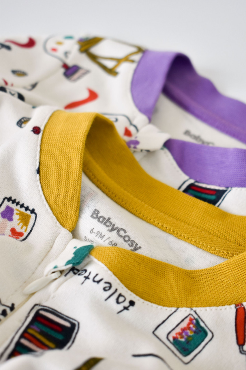 Set 2 salopetele cu maneca lunga si pantaloni lungi cu fermoar - 100%bumbac organic - BabyCosy - imagine 5