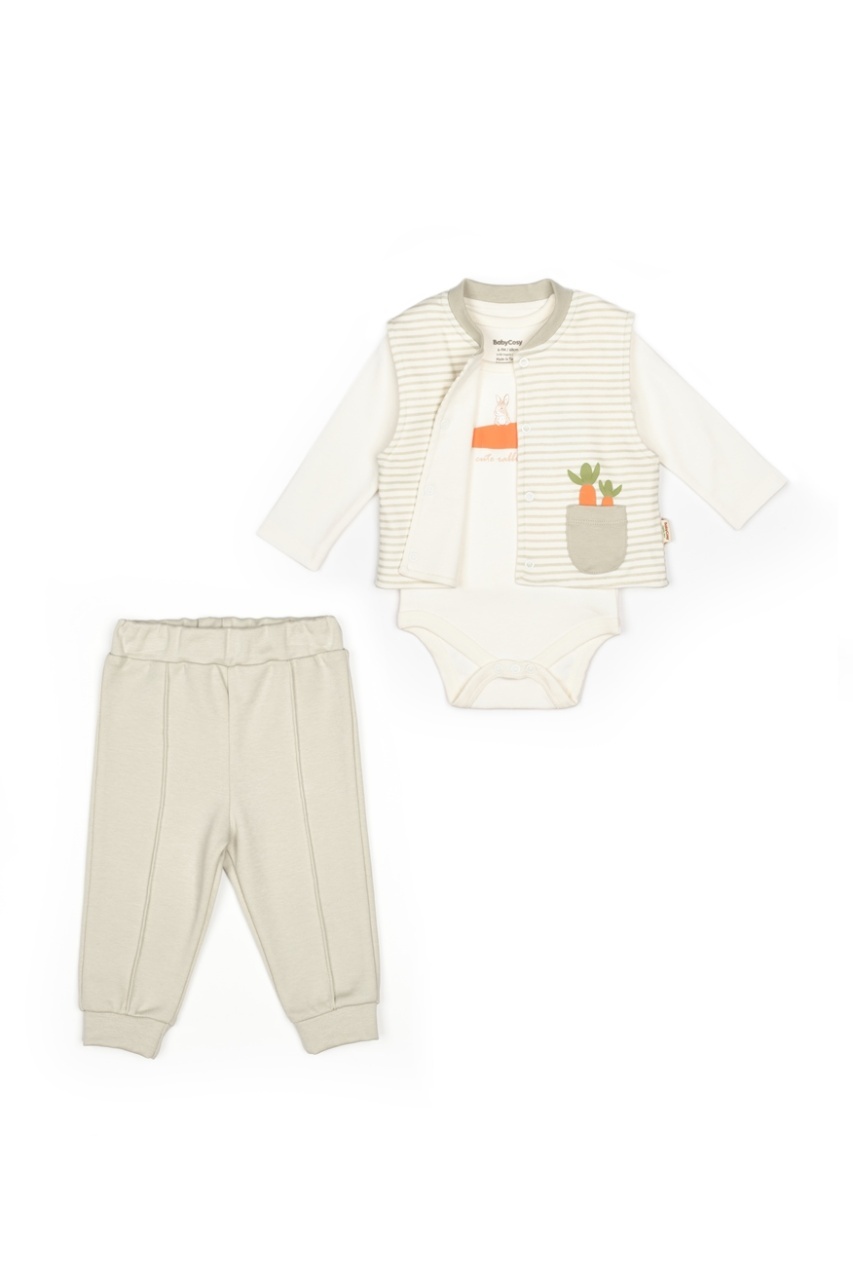 Set 3 piese: body, pantalon si vesta Rabbit, 100% bumbac organic, BabyCosy - imagine 2