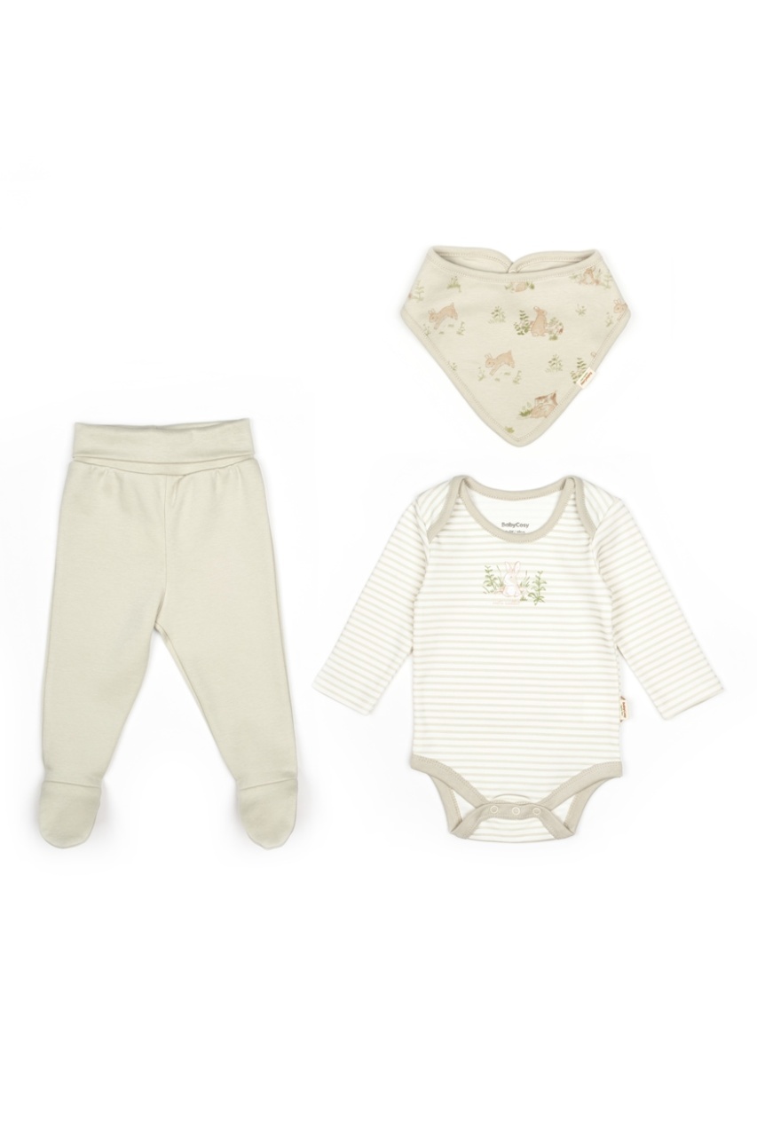 Set 3 piese:body, pantaloni si baveta Rabbit, BabyCosy, 100% bumbac - imagine 3
