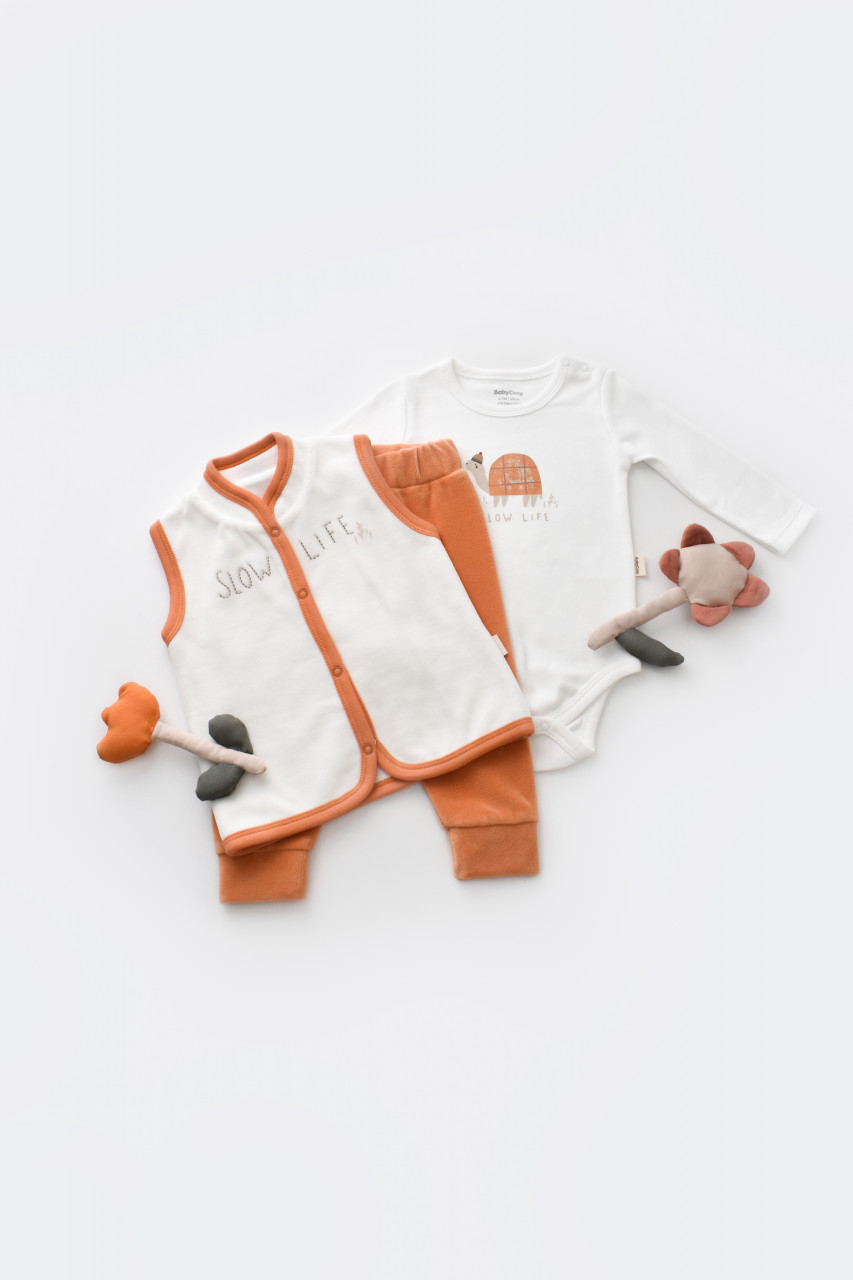 Set 3 piese Broscuta cu body, pantalonasi si vestuta din 80%bumbac organic si 20% poliester - imagine 27