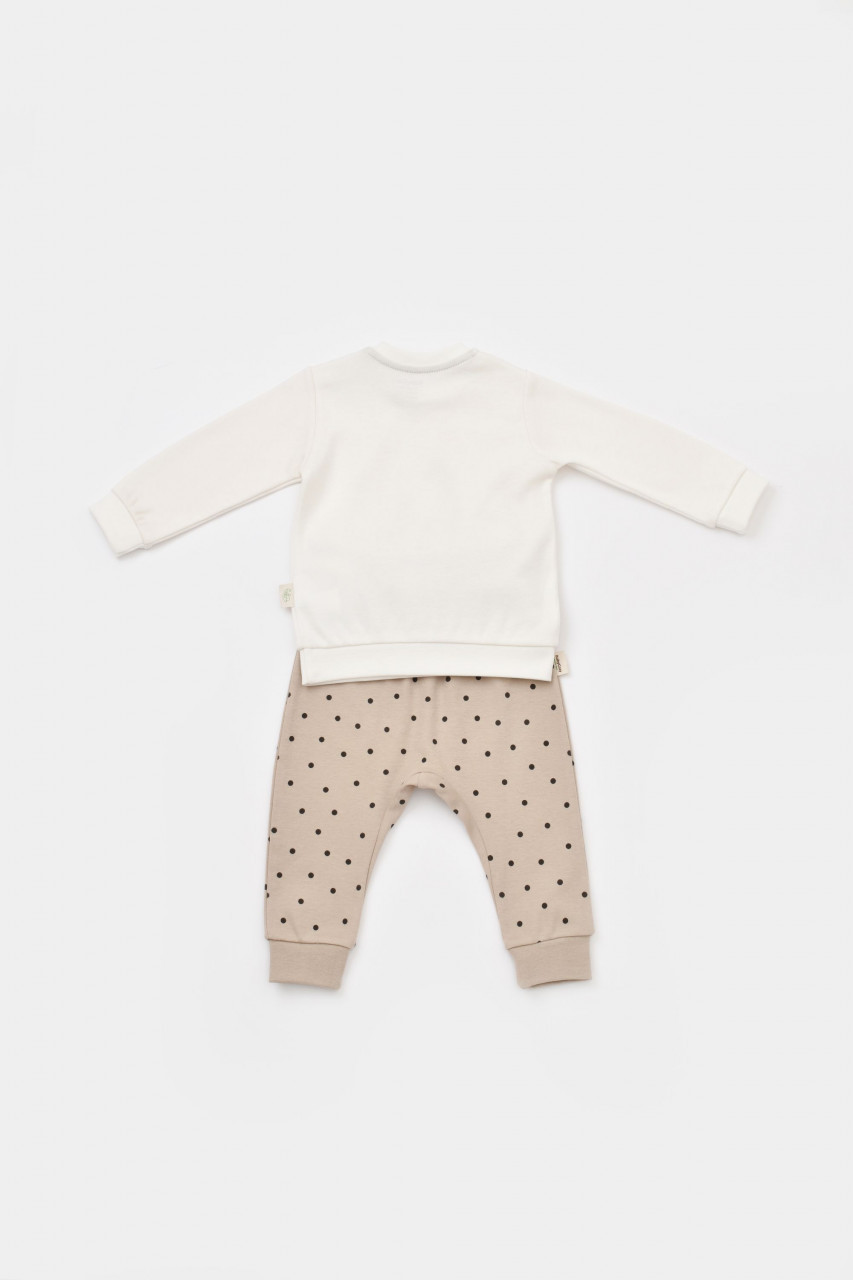Set bluzita cu maneca lunga si pantaloni lungi cu buline Girafa, BabyCosy, 100% bumbac organic - imagine 3