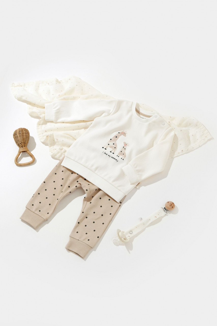 Set bluzita cu maneca lunga si pantaloni lungi cu buline Girafa, BabyCosy, 100% bumbac organic - imagine 4