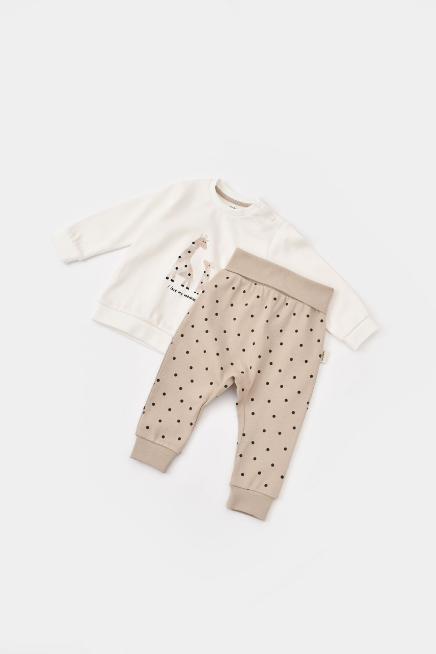 Set bluzita cu maneca lunga si pantaloni lungi cu buline Girafa, BabyCosy, 100% bumbac organic - imagine 9