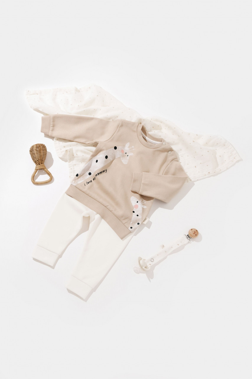 Set bluzita cu maneca lunga si pantaloni lungi cu buline Girafa, BabyCosy, 100% bumbac organic - imagine 11