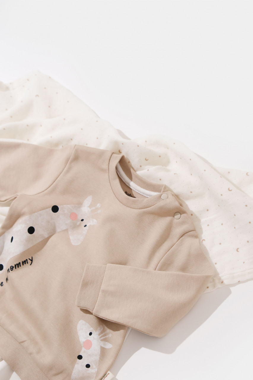 Set bluzita cu maneca lunga si pantaloni lungi cu buline Girafa, BabyCosy, 100% bumbac organic - imagine 13