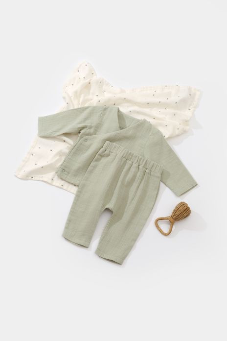 Set bluzita petrecuta si pantaloni lungi din muselina, BabyCosy, 100% bumbac organic - imagine 18