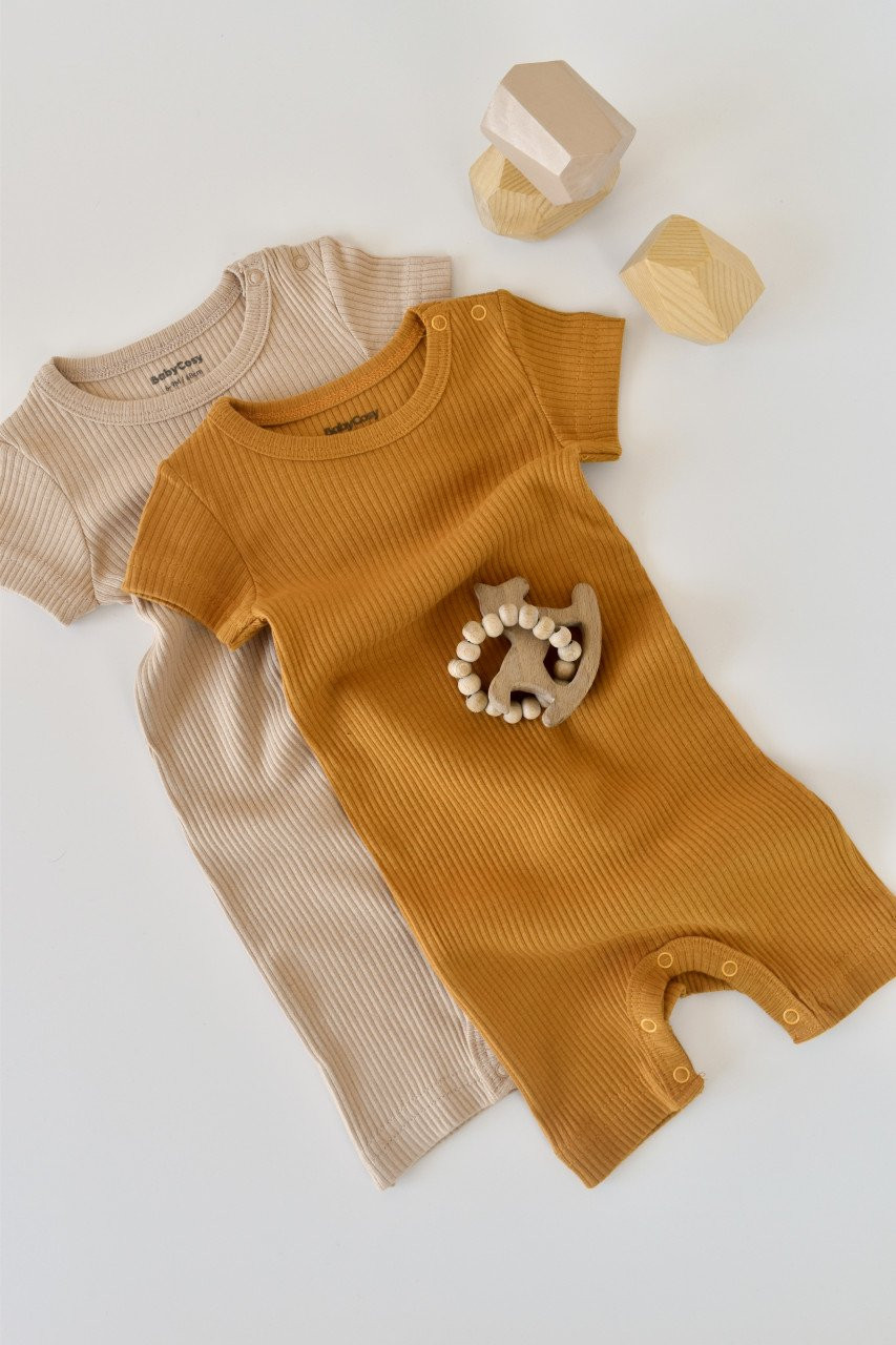 Set de 2 salopetele cu maneca scurta din bumbac organic si modal - BabyCosy - imagine 10