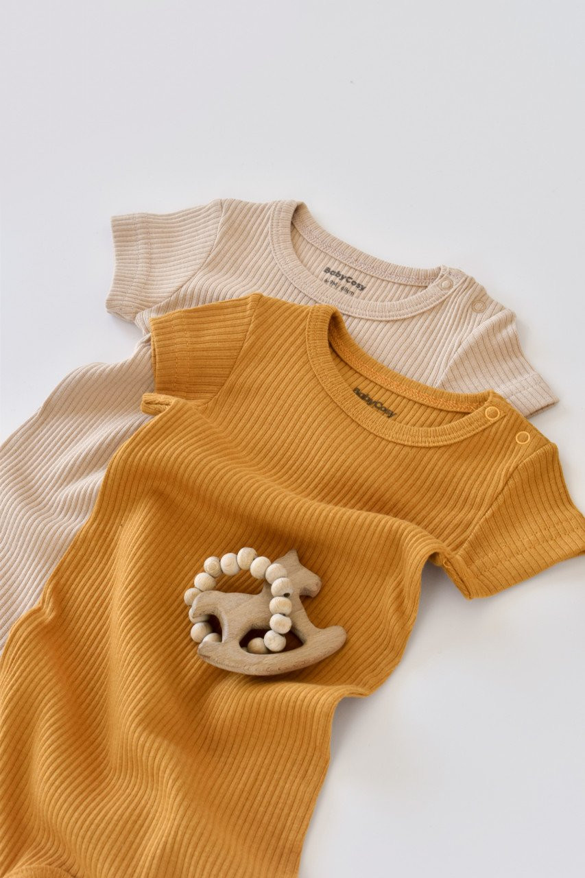 Set de 2 salopetele cu maneca scurta din bumbac organic si modal - BabyCosy - imagine 11
