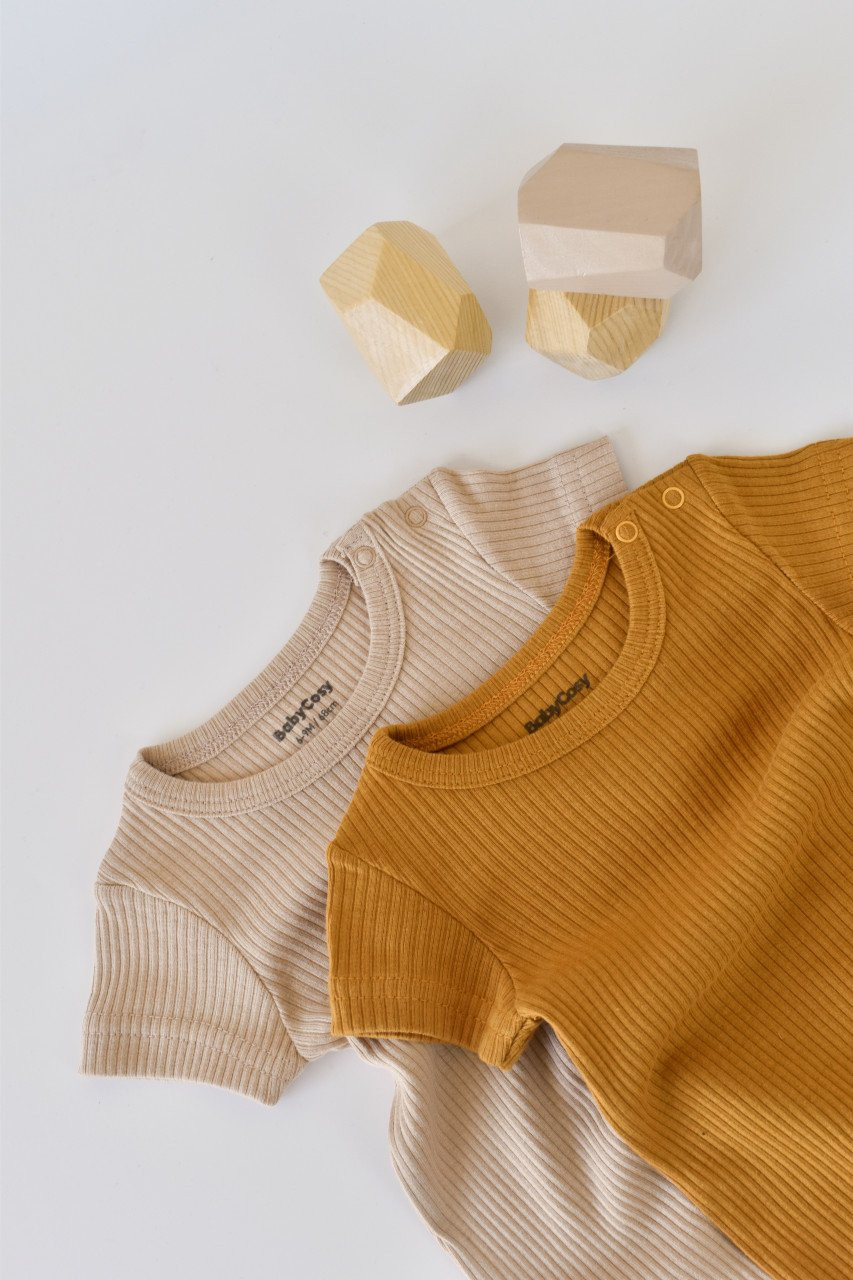 Set de 2 salopetele cu maneca scurta din bumbac organic si modal - BabyCosy - imagine 13