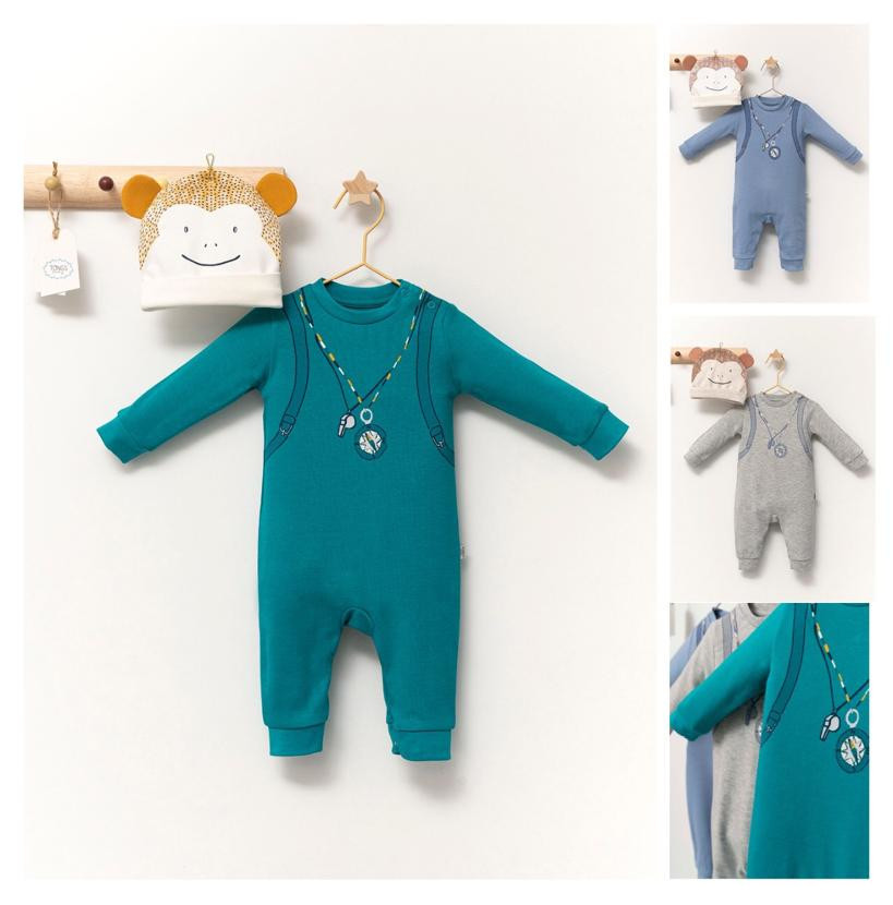 Set salopeta cu caciulita cu urechiuse pentru bebelusi Ursulet, Tongs baby - imagine 2