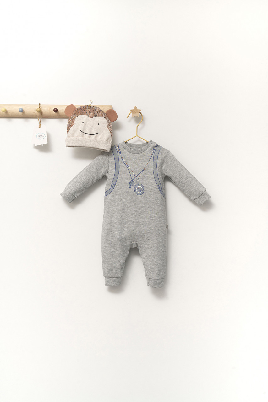 Set salopeta cu caciulita cu urechiuse pentru bebelusi Ursulet, Tongs baby - imagine 3