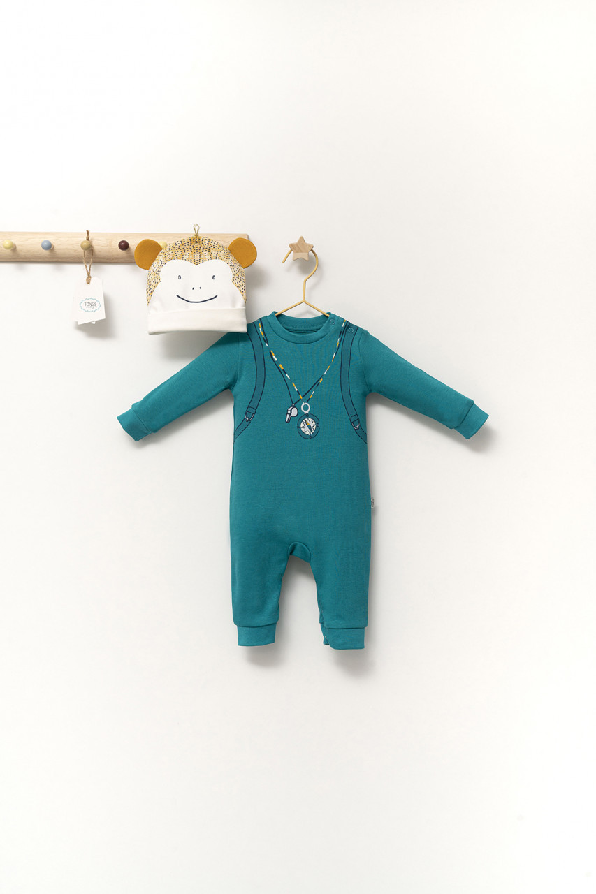 Set salopeta cu caciulita cu urechiuse pentru bebelusi Ursulet, Tongs baby - imagine 4