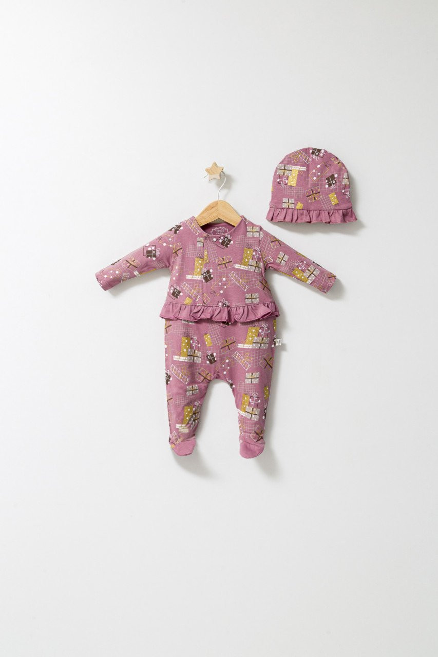 Set salopeta cu caciulita cu volanas pentru bebelusi Fun Penguin, Tongs baby - imagine 2