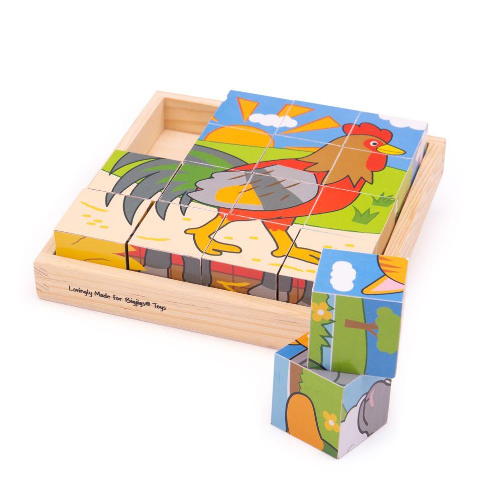 Puzzle cubic - Animalute de la ferma BIGJIGS Toys