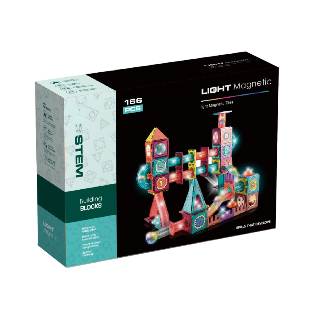 Labirintul meu magnetic cu lumini - 166 piese (7.5 cm) Bufnitel