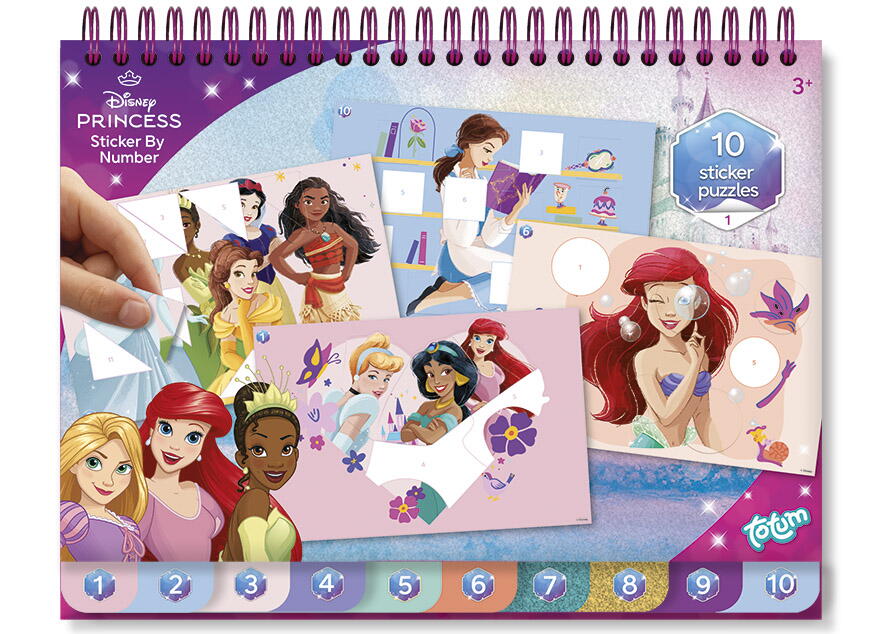 Carte de colorat & abtibilduri cu numere - Disney Princess Totum