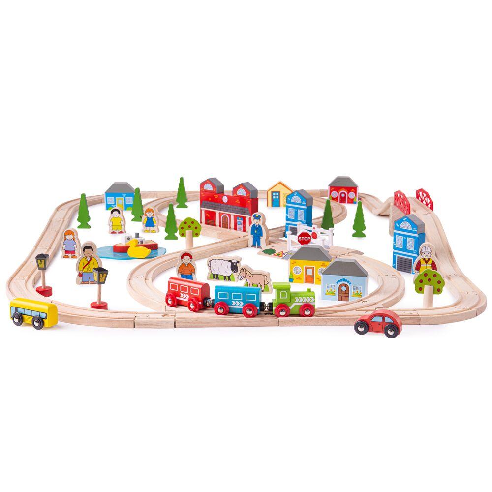 Circuit auto si feroviar (91 piese) BIGJIGS Toys