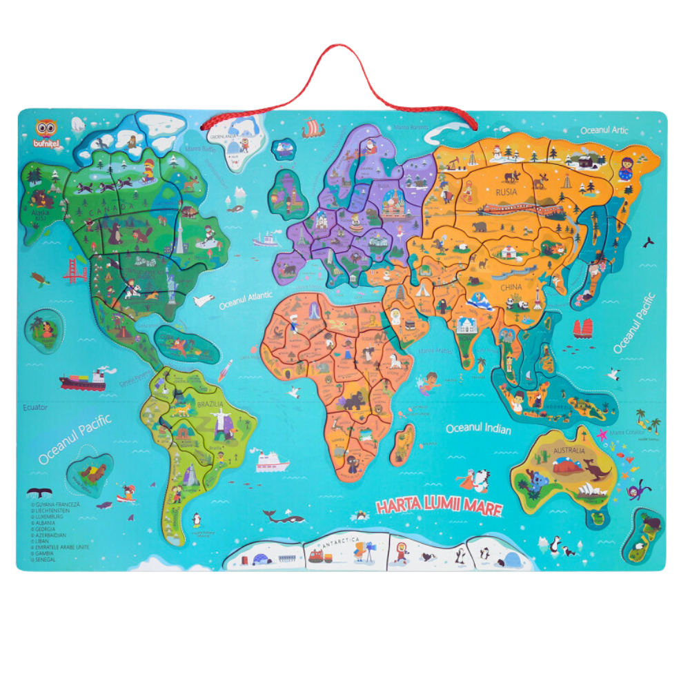 Harta mare a lumii - puzzle magnetic (lb.romana) Bufnitel