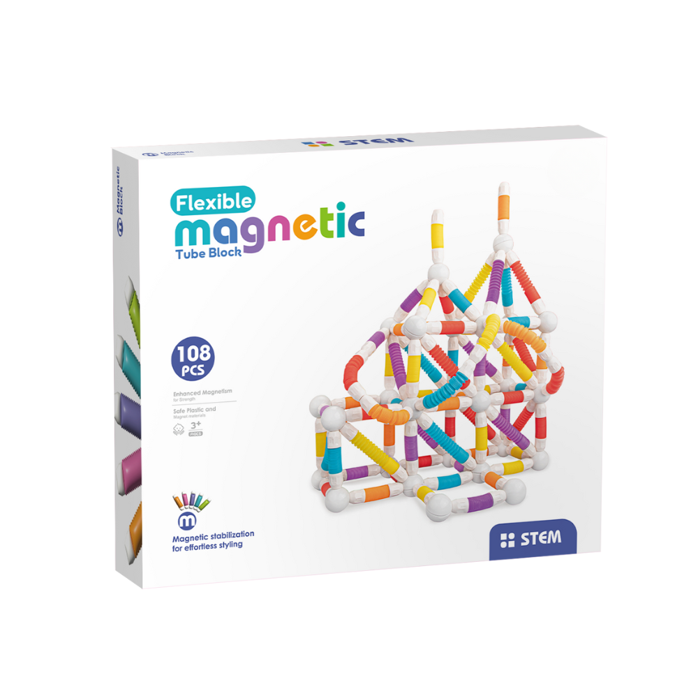 Set de constructie STEM magnetic -  Tuburi flexibile (108 piese) Bufnitel