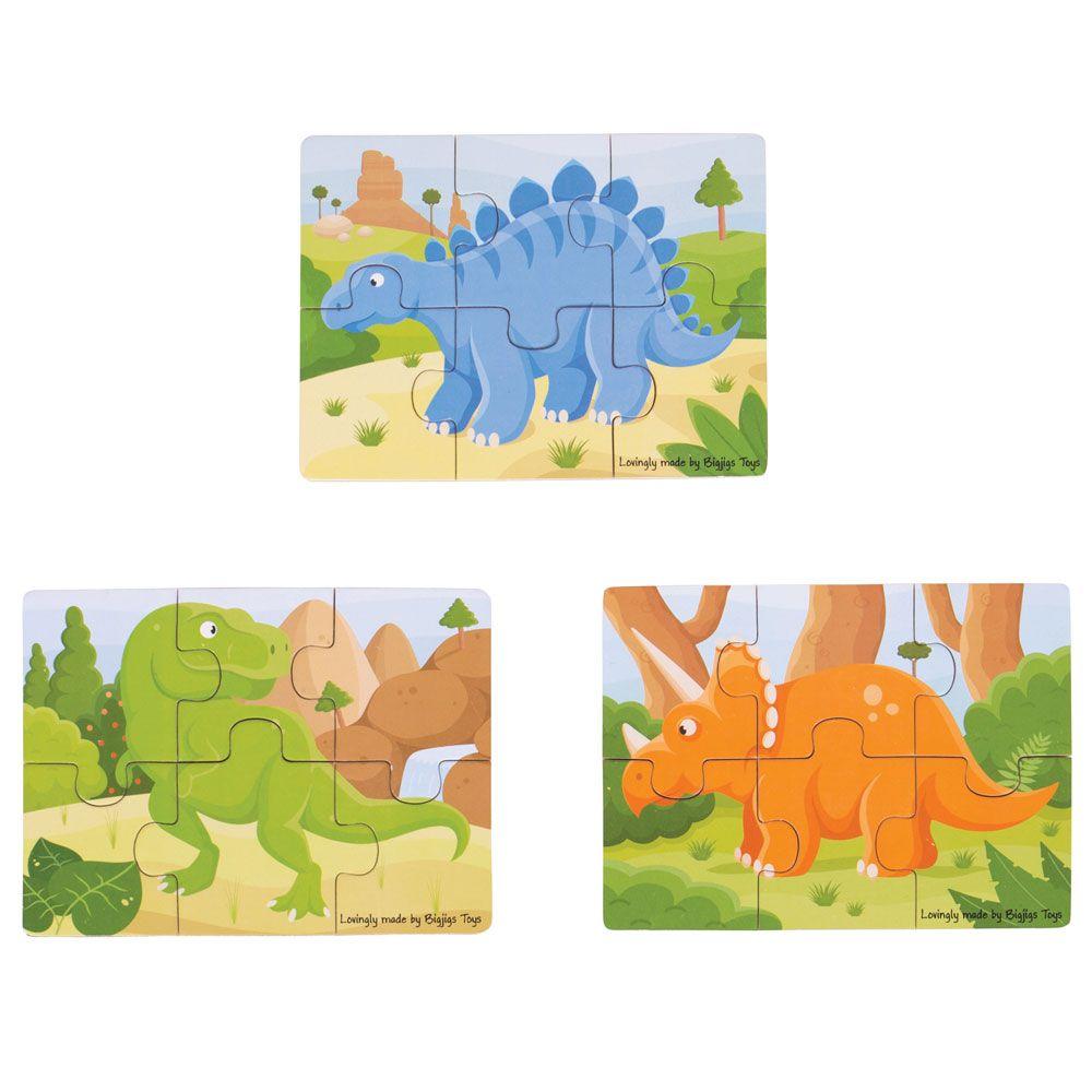 Set 3 puzzle din lemn - Dinozauri BIGJIGS Toys