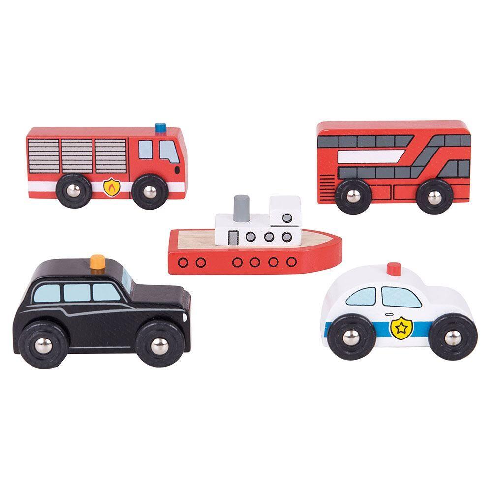 Set 5 vehicule din lemn BIGJIGS Toys